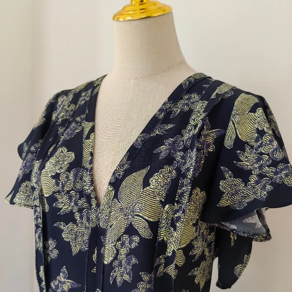 Ulla Johnson Evette Dress Blue Floral Printed Short Sleeve Dress